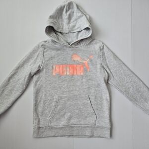 PUMA Kids Light Gray Hoodie with Neon Pink Logo